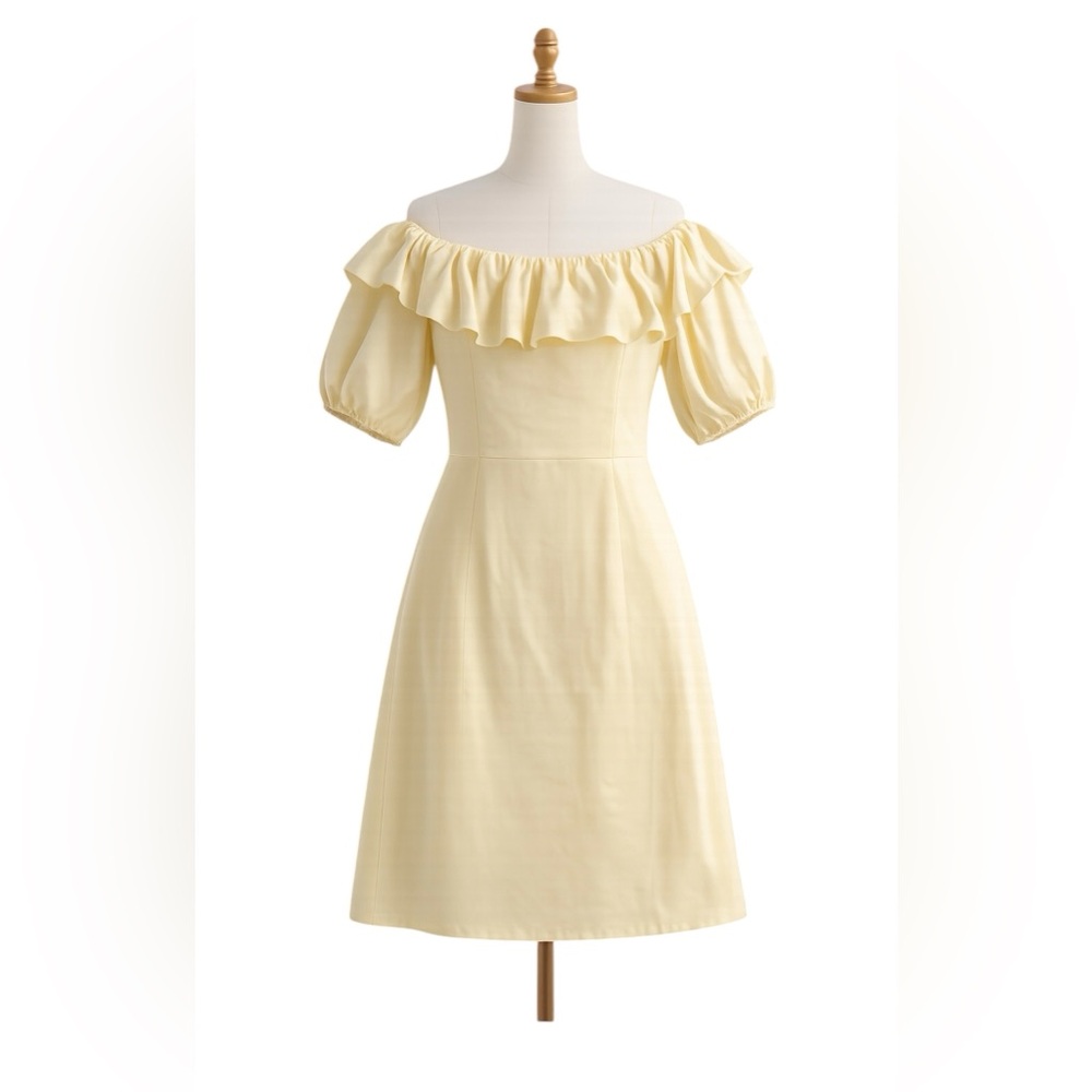 Yellow Off-Shoulder Linen Blend Dress